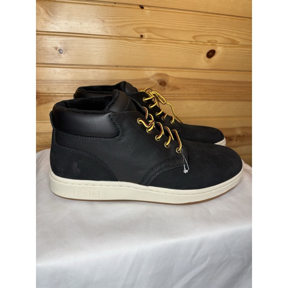 Polo Ralph Lauren Men's Black Shrunken Nubuck & Canvas Sneaker‎ Boot Size 9 NEW
